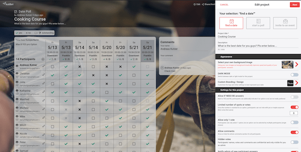 Date poll settings